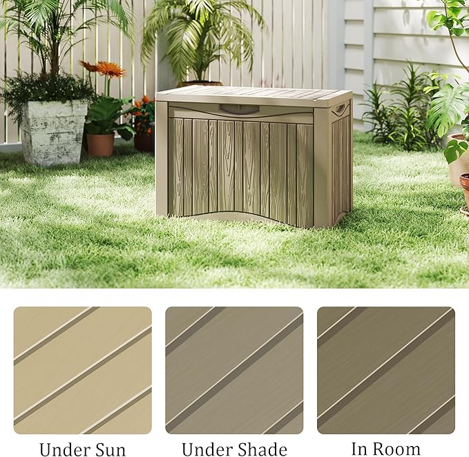 Outdoor Storage Deck Box Waterproof, 150 Gallon Large Lockable Patio Storage Bin Chest, Resin Outside Container Seat Bench for Furniture Cushions, Pool Accessories, Garden Tools & Delivery, Grey