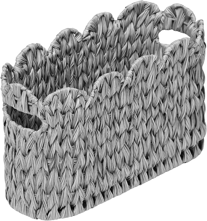 Grey Toilet Paper Storage Basket,Scalloped Baskets for Bathroom Organizers and Storage,Waterproof Plastic Wicker Basket for Bathroom,Laundry Room