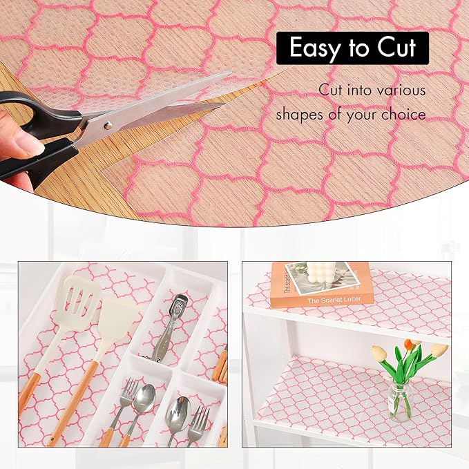 Cooyes Shelf Liner, Non Adhesive Drawer and Cabinet Liner, EVA Washable Oil-Proof Shelf Paper for Kitchen Cabinets, Refrigerator, Storage, Desks with Modern Pattern