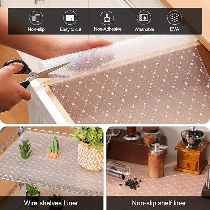 Cooyes Shelf Liner – Premium Non-Adhesive Cabinet & Drawer Liner for Kitchen – Waterproof Shelf Paper with Modern Pattern – Durable EVA Cabinet Mat – Easy to Cut （12" W x 120" L）