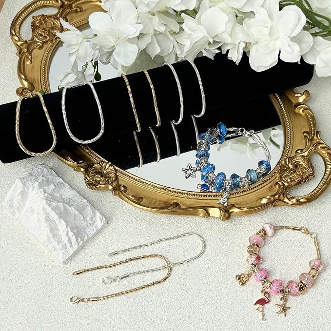 Exway 10 Pcs Snake Charm Bracelet Chain 7.5 Inch Gold Charm Bracelet Kit Snake Chain Bracelets Chain for Christmas DIY Women Jewelry Making Gifts