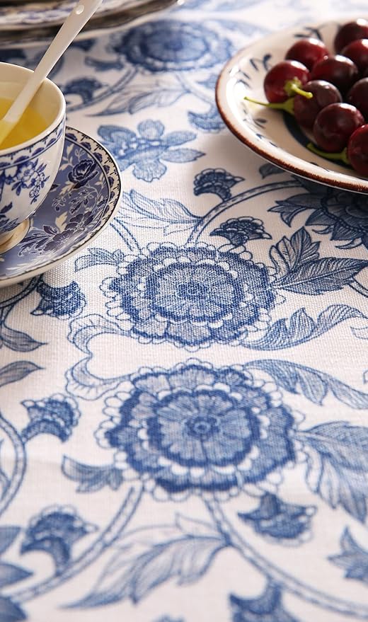 patdrea Designer Vintage Blue Rectangle Tablecloth,Linen Anti-Wrinkle Paisley Pattern Farmhouse Table Cloth,Decor Table Cover Cloth for Kitchen Dining,Christmas,Thanksgiving,63"x87"-Lantang a