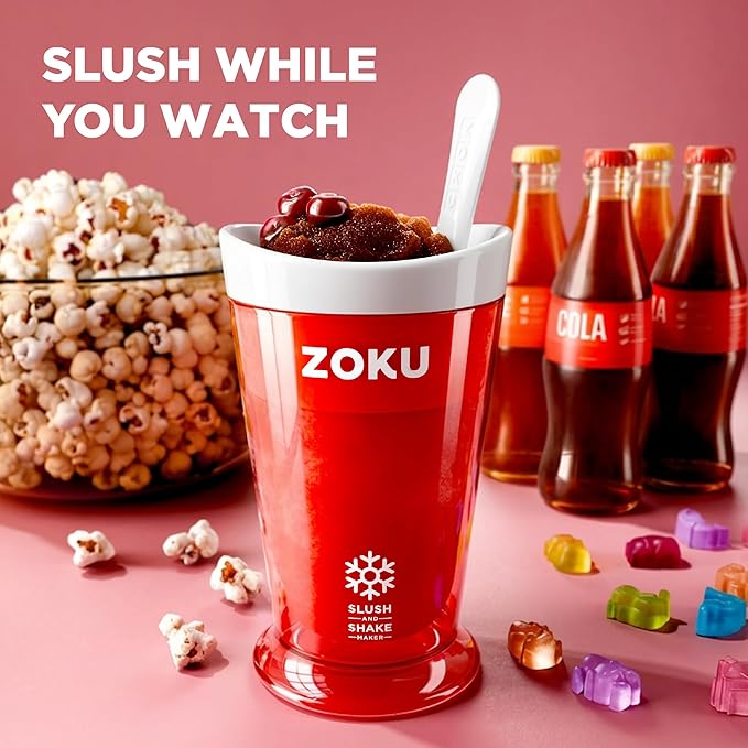 ZOKU Original Slush and Shake Maker, Slushy Cup 2 Pack for Quick Frozen Homemade Single-Serving Slushies, Fruit Smoothies, and Milkshakes in Minutes, BPA-free, Red/Blue Set of 2