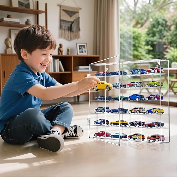2 Pack Display Case for Hot Wheels - Acrylic Showcase & Storage Organizer - No Assembly Required for NASCAR Matchbox, Collectible Cars & Model Vehicles