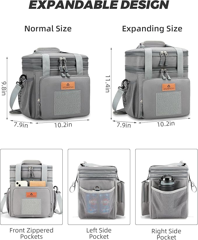 Expandable Large Tactical Lunch Box for Adults, Durable Insulated Lunch Bag with Lots of Storage Space, Cooler Bag for Men Women Work Outdoor Picnic Trips, 24 Cans/16 L, HSHRISH