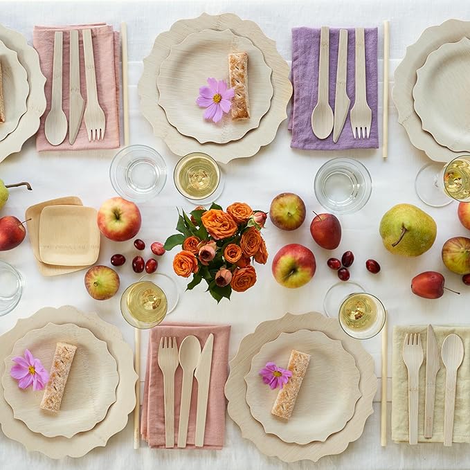 Bambu Pack of 100-9 Inch Disposable Bamboo Plates Fancy, Biodegradable Eco Friendly Products, Bamboo Disposable Plates for Party, Weddings, and Events, Great For Any Occasion - Bulk Case