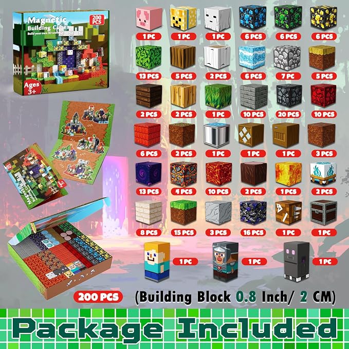 Magneverse 200 PCS 0.8in Magnetic Blocks - Magnet Toys for Boys, Magnetic Building Blocks Cubes, Stacking Magnets, School STEM Toys Birthday Gifts for Boys and Girls Age 3+ Years Old (Theme: Portal)