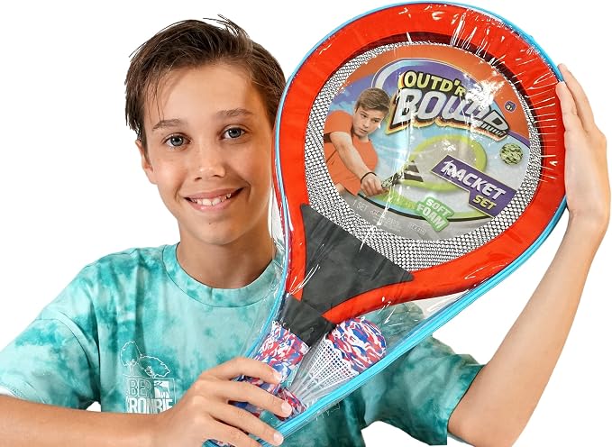 Badminton Set with 2 Rackets, Beach Ball and Birdie - Assorted Colors - Light Paddle Ball Tennis Racket Outdoor Games Beach Toy Set 5135