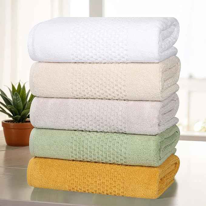 Superior Playa Zero Twist Cotton Medium Weight Towels, For Kitchen, Bathroom, Shower, Spa, Plush, Quick Dry, Ultra-Soft Towels, Bath Essentials, Waffle Textured, Absorbent Hand Towels, Set of 6, Green