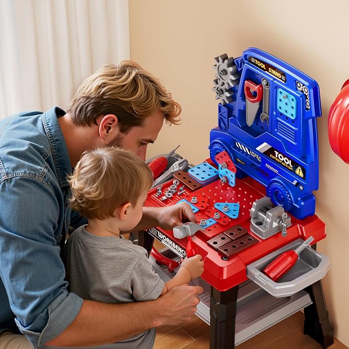 Kids Tool Bench Set, 142Pcs Toddler Tool Toy Playset with Electric Drill & Realistic Tools, STEM Building Pretend Play Construction Toys for Boys, Toddlers Toys Gifts for Ages 3 4 5 6 7 Year Olds