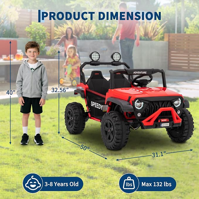 Garvee 24V Kids Electric Ride On Car with 4 x 45W Powerful Motors, Parent Remote Control & Manual Driving, Safety Speed 3-5 MPH, MP3 Player, Smooth Start, for Ages 3-8, Red