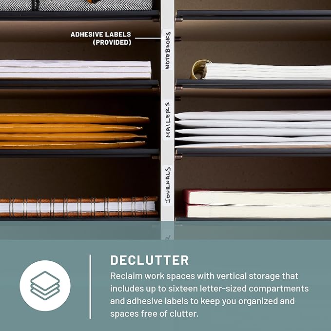 Safco 9422GR Wood Adjustable Literature & Paper Organizer, 16 Adjustable Compratment, Stackable Durable Construction, Home, Office, Mailroom, Classroom Mailbox , Gray