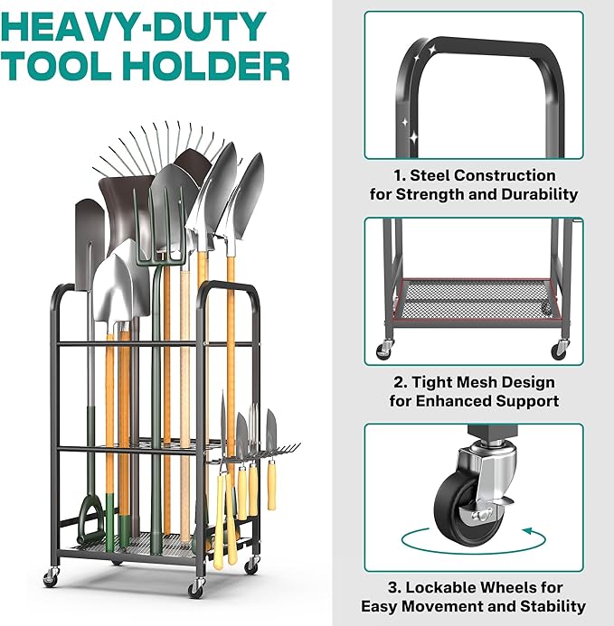 EVERHANGER Garden Tool Organizer and Storage, Yard Tool Stand Garage Tool Organization, Yard Tool Racks for Indoor/Outdoor Use