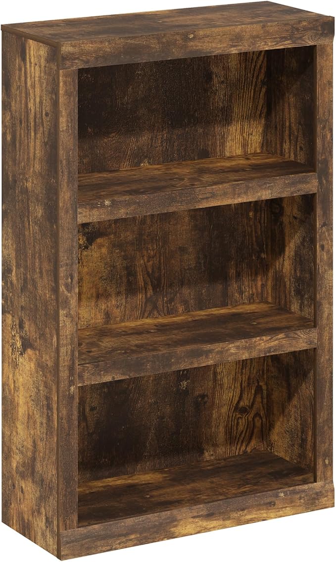 Furinno Rail 3-Tier Open Shelf Bookcase with Classic Style Edges, Amber Pine