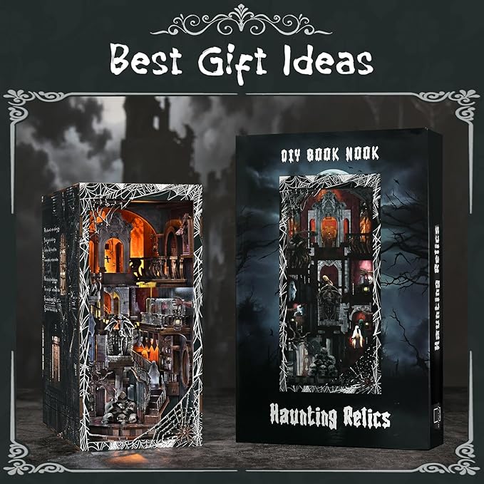 CCCDF Book Nook Kit - DIY Miniature Dollhouse Kit, Creepy Scary Tiny Booknook House Bookshelf 3D Wooden Puzzle for Adults, Gifts for Family (Haunting Relics)