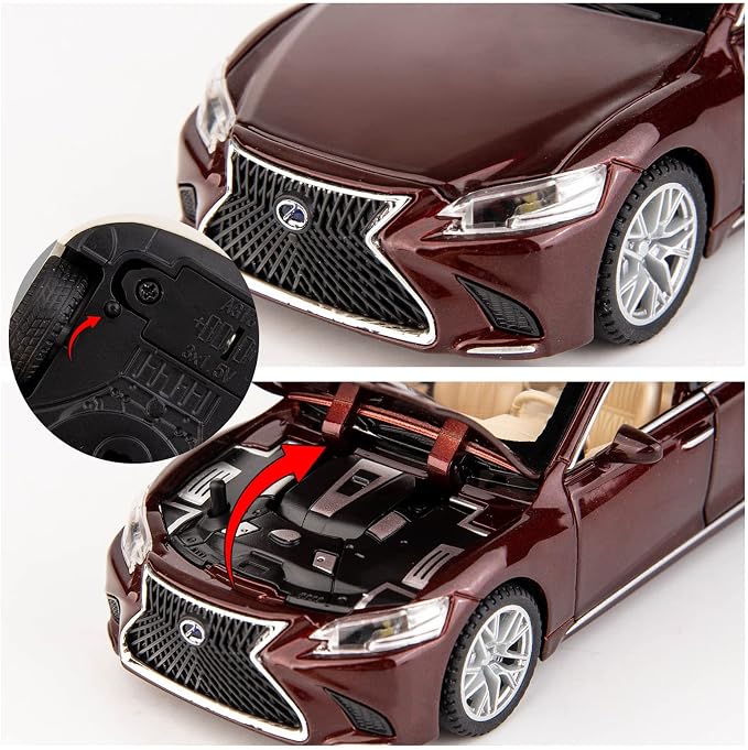 BDTCTK 1/32 Compatible for Lexus Ls500h Model Car, Zinc Alloy Pull Back Toy car with Sound and Light for Kids Boy Girl Gift(Brown)
