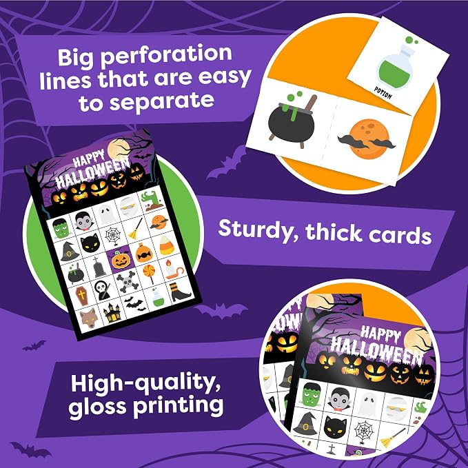 Halloween Games For Kids Party - Halloween Bingo Game For Kids With Up To 30 Players - Halloween Party Games - Halloween Crafts - Fun Spooky Activity For Families, Classroom Parties, Community Events