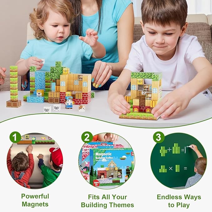100PCS Magnetic Blocks, Magnetic Building Blocks, 0.98in Magnetic Building, STEM Game Stacking Toys for Kids, Birthday Gifts for Boys and Girls Age 3+ Years Old