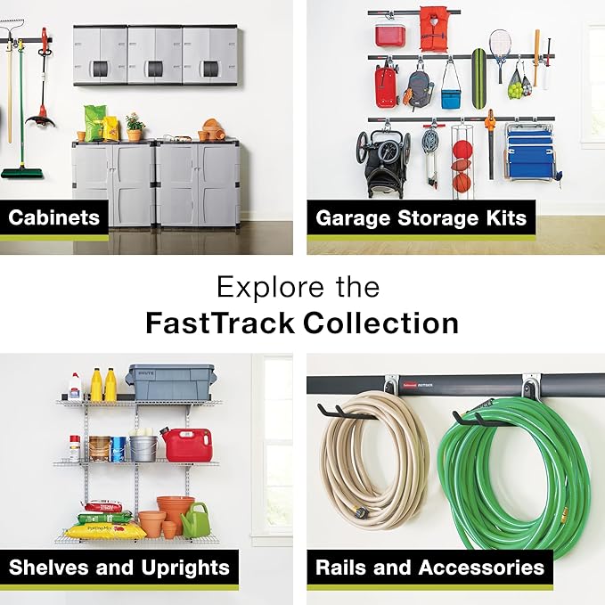 Rubbermaid FastTrack Alloy Steel Garage Storage System Rail 84" Extra Durable Garage Organization for Yard Tools/Sports Equipment/Ladders