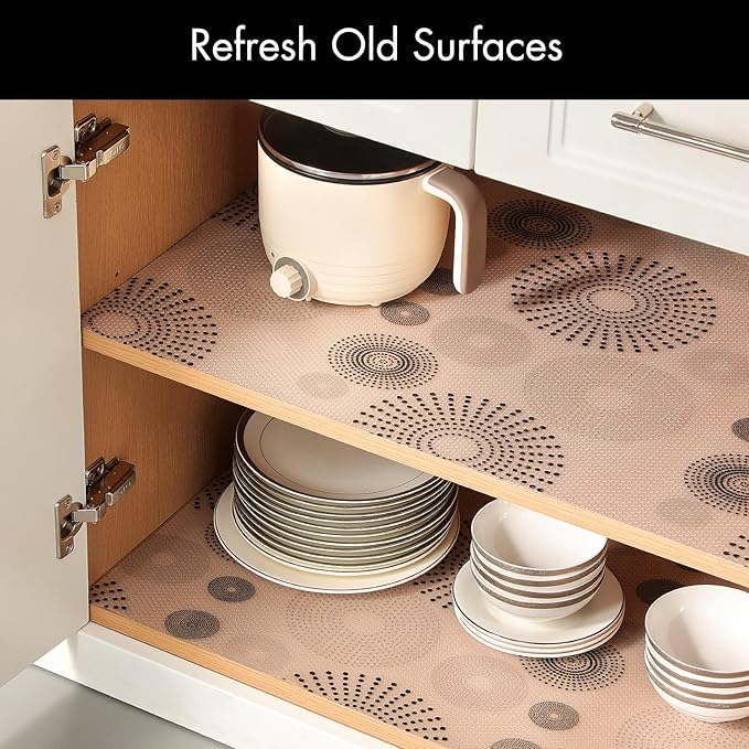 Cooyes Shelf and Drawer Liner for Kitchen Cabinets – Non-Adhesive, Waterproof, Non-Slip Cabinet Liners for Scratch Protection, Desk, Refrigerator, Shelves, Drawers with Modern Pattern