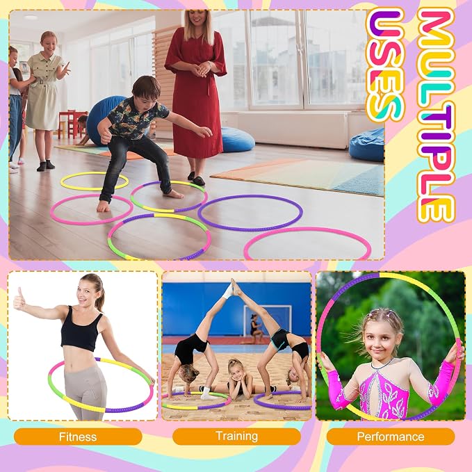 Sratte 12 Pcs Toy Hoop for Kid Detachable Adjustable Toy Hoop Colored Hoop Exercise Ring Plastic Circle for Kid Teen Gymnastics Dog Agility Equipment, Require Self Assembly(Fresh Color, 28 Inch)