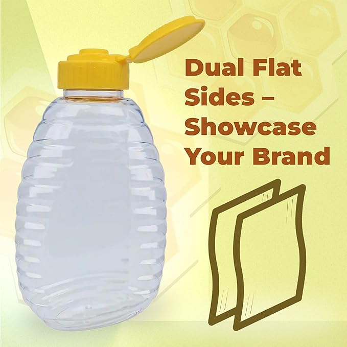 Skywin TidyFriend Honey Bottles 32 oz – 10 Pack Empty Honey Squeeze Bottle with Flip Lid & Seal, Clear Plastic Beehive Design, PET Containers