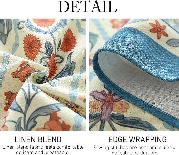 ISAENNE Designer Linen Elegant Long Tablecloth Rectangular,Colorful Floral Bohemian Table Cloth,Wrinkle Resistant Decor Tablecloths for Dining Thanksgiving Kitchen,63"*102"-Floralsea A