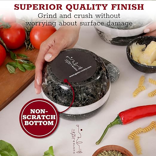 Gusto Nostro Natural Marble Mortar and Pestle Set Small| 4 Inch - 1.5 Cup | Mini Mortar Pestle Set for Grinding Herbs, Nuts, Grains | Pesto Grinding and Guacamole Stone Bowl | Marble Spice Crusher