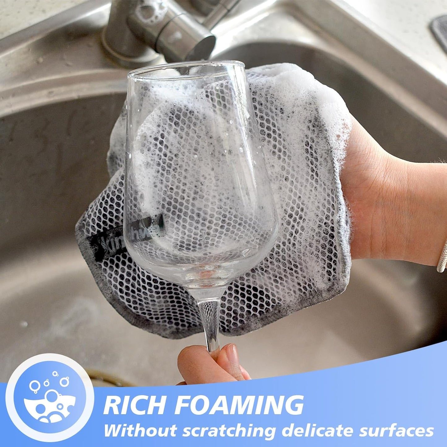 KinHwa Kitchen Washcloths for Dishes Absorbent Microfiber Dish Cloths Quick Dry Dish Rags with Poly Scour Scrub Side Ideal for Kitchen Cleaning (Gray, 7inchx7inch 9 Pack)