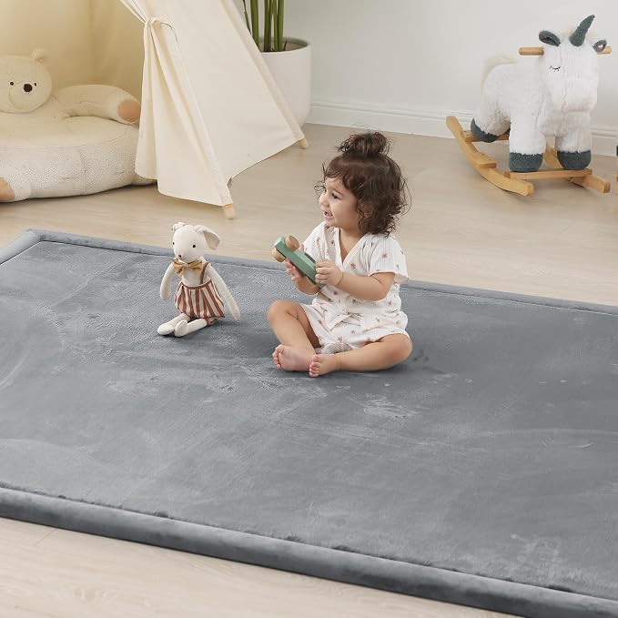 1.5" Thick Padded Baby Play Mat for Floor Tummy Time, Pro Soft Foam Activity Playroom Playmats, Easy Care with Non-Slip Safe for Infant Toddler Kids Crawling 39"x 59" (Dark Grey)