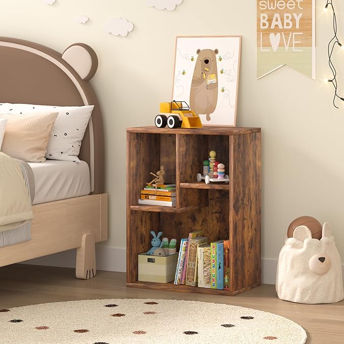 VECELO Small Bookshelf, 3 Cube Shelf, Fits Tallest Hardcovers, Horizontal Available, Short Bookcase for Small Spaces, Vintage Brown