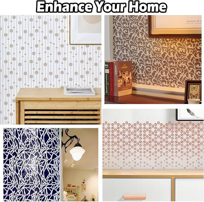 Yazhiji 8PCS Geometric Stencils for Painting, Reusable Large Size Geometric Painting Stencils Abstract Layering Stencil for Painting on Wood Canvas Furniture Wall Floor Decor Drawing DIY Art Supplies