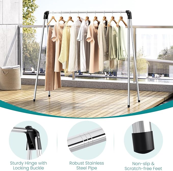 APEXCHASER Foldable Clothes Drying Rack, 55'' Collapsible Laundry Clothes Airer Width Heavy Duty Hanger for Sweaters Baby Clothes Towels Portable Indoor Outdoor for Home Travel