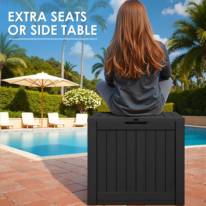 Greesum 40 Gallon Outdoor Deck Box with Lock, Resin Storage Chest for Patio Furniture Cushions, Garden Tools, Pool Toys, Waterproof & UV Resistant, Large Capacity, Dark Black