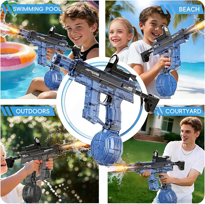 2PCS Electric Squirt Water Gun for Adult & Kids, Automatic Water Blaster Toy with Battery Powered, Long Range & High Capacity, Water Pistol for Outdoor Pool Beach Backyard Play Water Game