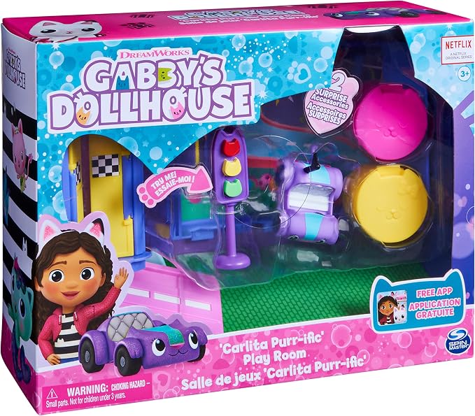 Gabby's Dollhouse, Carlita Purr-ific Play Room with Carlita Toy Car, Accessories, Furniture and Dollhouse Deliveries, Kids Toys for Ages 3 and up