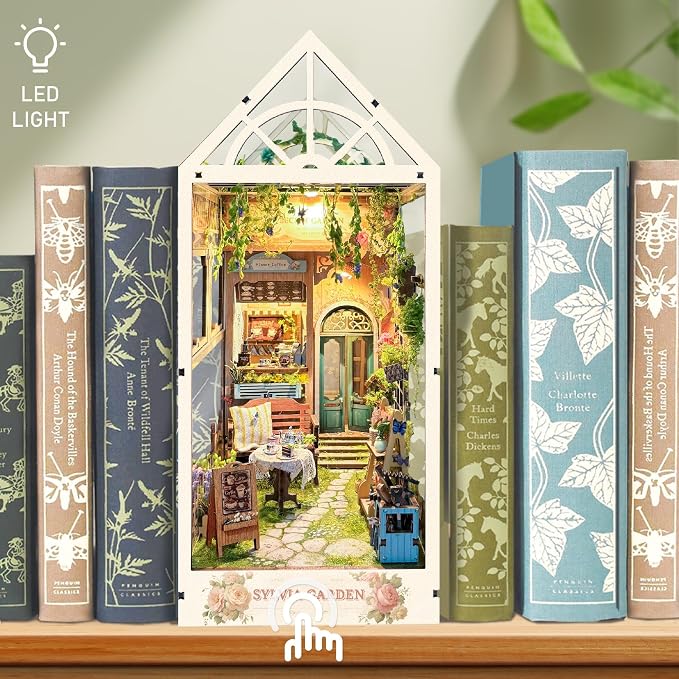 Book Nook with LED Light - 3D Puzzles for Adults, DIY Miniature House Kit, Exquisite Bookshelf Decor, Book Shelf Decor, Perfect, Dollhouse Book Nooks - Sylvia Garden