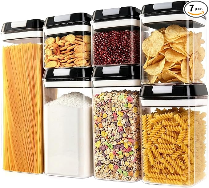OMIO Airtight Food Storage Containers 7 Pcs, BPA-Free Kitchen Canisters with Intrusive Seal Lids & Silicone Gasket for Cereal, Flour, Pasta - Leak Proof, Stackable Pantry Organizers