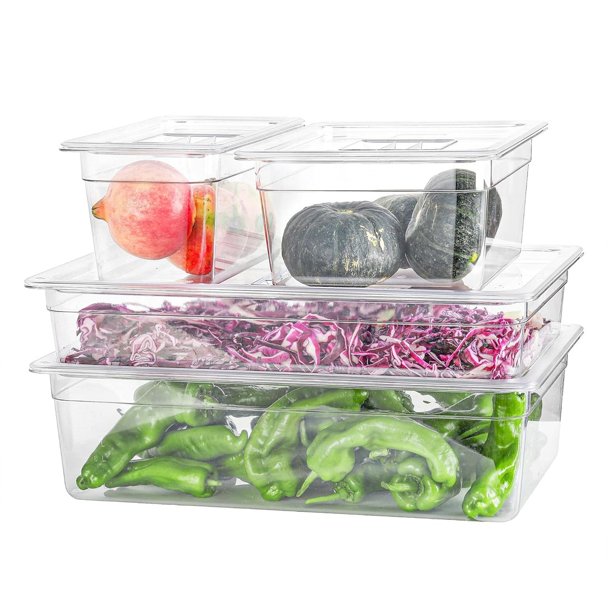 6-Pack 1/3 Size Food Pan 4 Inch Deep BPA Free Polycarbonate Food Storage Containers for Kitchen Stackable Clear Hotel Pan for Buffet Party Supplies Freezer Safe