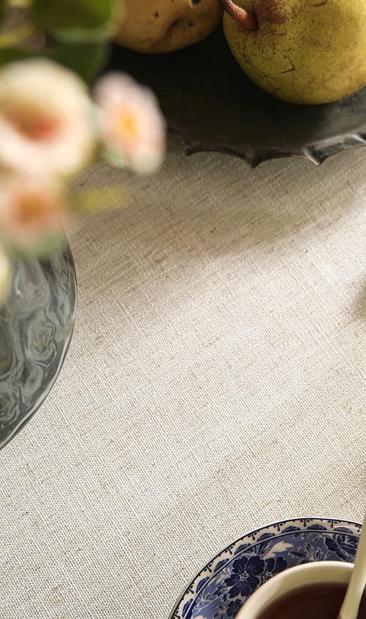 patdrea Designer Blue Small Tablecloth for Round Table,Linen Leaves Pattern Anti-Wrinkle Floral Tablecloths,Farmhouse Floral Table Cover Decor for Kitchen Dining,Thanksgiving,Diameter 55"-Ivar B