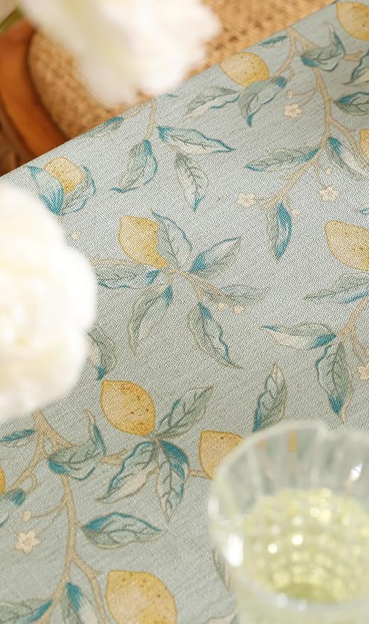 patdrea Designer Linen Green Tablecloth for Rectangle Table,Vintage Breathable Yellow Fruits Pattern Table Cloth,Decoration Cover for Kitchen Dining,Christmas,Thanksgiving,Party,55"x79"-Ania a