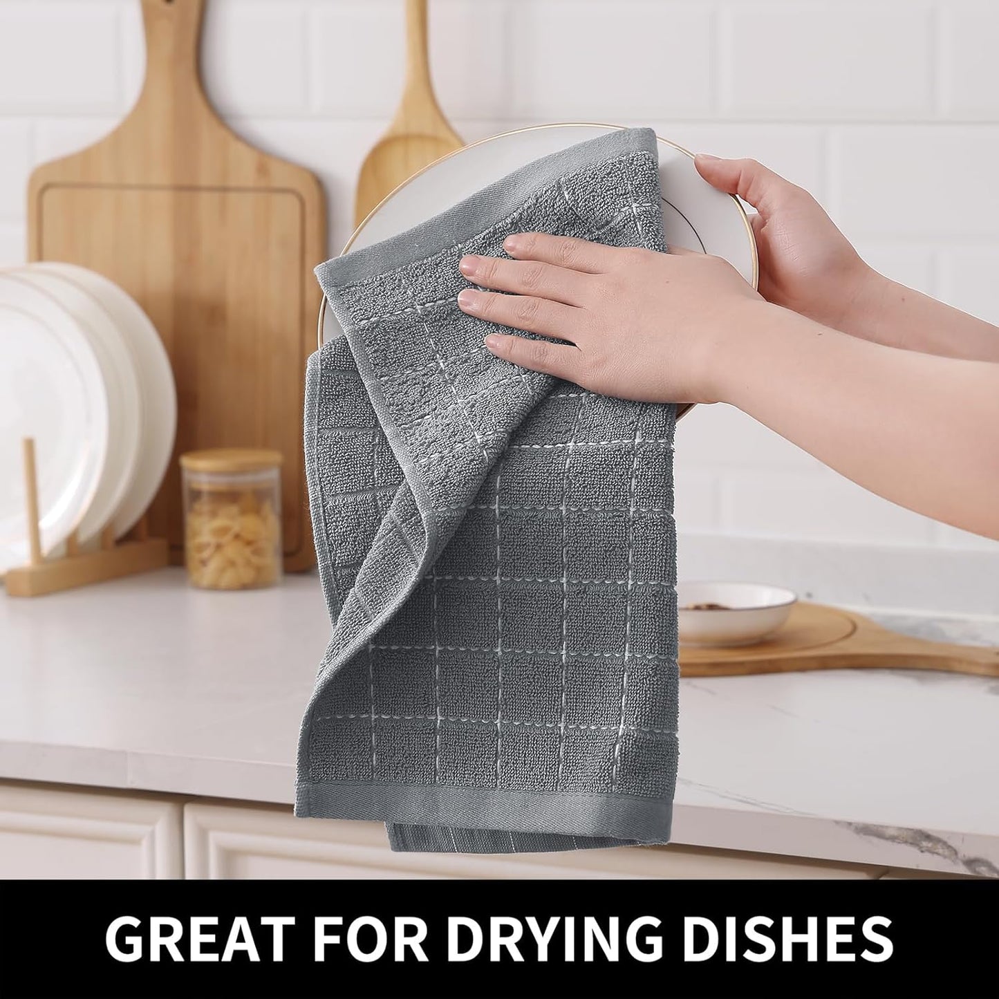 Homaxy 100% Cotton Terry Kitchen Dish Cloths, Ultra Soft and Absorbent Dish Towels for Kitchen, Suitable for Drying and Washing Dishes, 8 Pack, 12 x 12 Inches, Grey