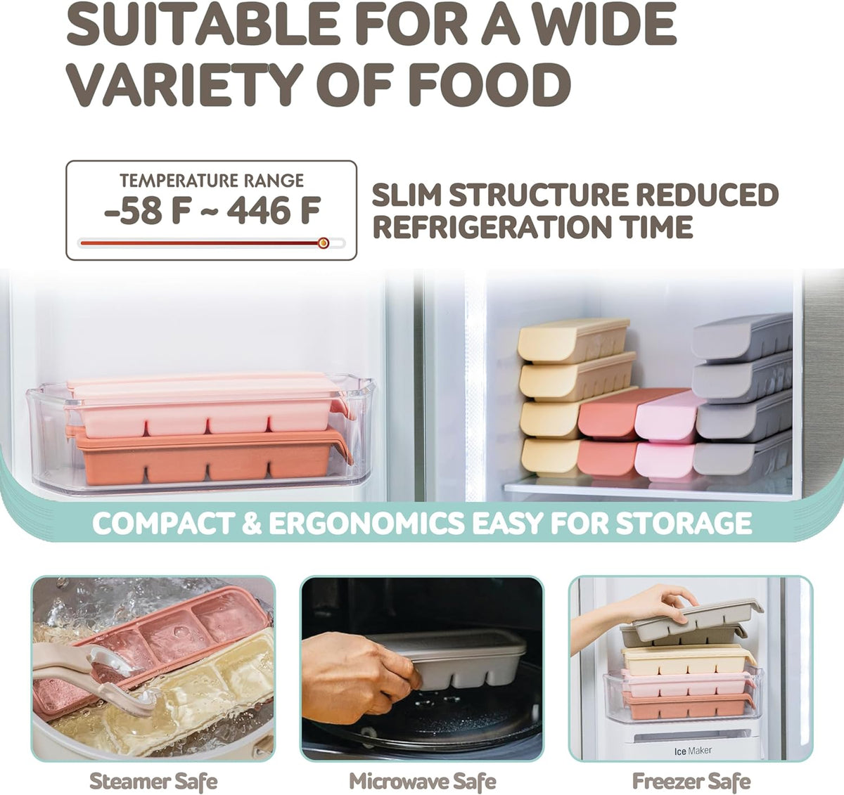 Silicone Freezer Trays with Lid,2ea 0.7oz 12 Cube-Leak Proof Silicone Freezer molds for Homemade Baby Food Breastmilk, Purees, Vegetables, Fruit, Baby Food Jars Ice Tray with Lid BPA Free Brown