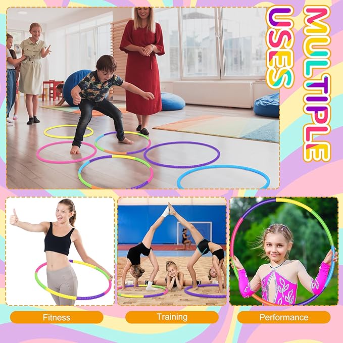 Sratte 12 Pcs Toy Hoop for Kid - Detachable & Adjustable Colored Hoop Exercise Ring Plastic Circle for Kid, Teen Gymnastics, Dog Agility Equipment, Require Self Assembly (Stylish Colors, 32 Inch)