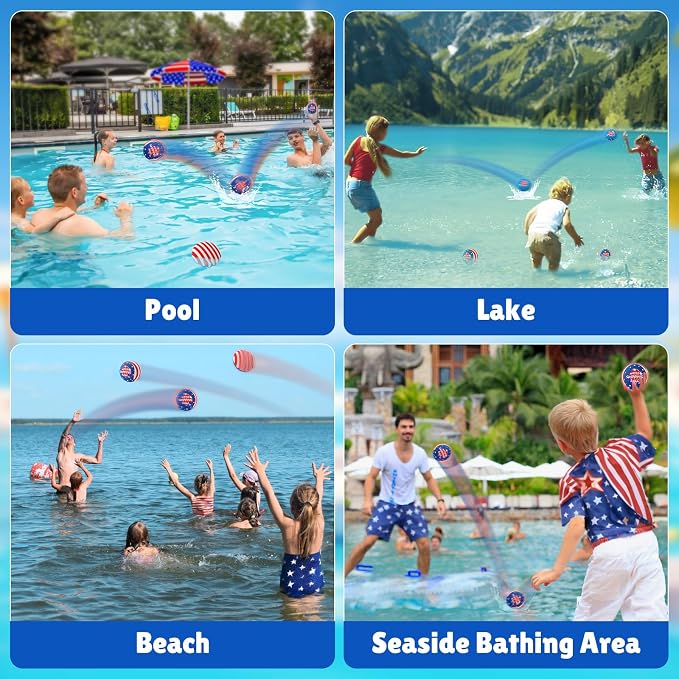Water Bouncing Ball, 4th of July Splash Skip Water Balls for Fly Swimming Pool Games, 3 Pack Colorful Skipping Balls for Kids 4-8-12 and Adult, Summer Toys Gifts Independence Day Water Party