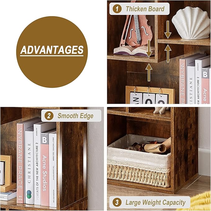 VECELO Small Bookshelf, 3 Cube Shelf, Fits Tallest Hardcovers, Horizontal Available, Short Bookcase for Small Spaces, Vintage Brown