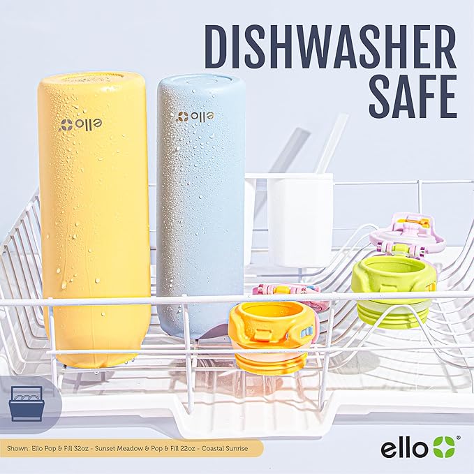 Ello Pop & Fill 40oz Stainless Steel Water Bottle with Quick Fill Technology, Double Walled and Vacuum Insulated Metal, Leak Proof Locking Lid, Sip and Chug, Reusable, BPA Free, Coastal Sunrise