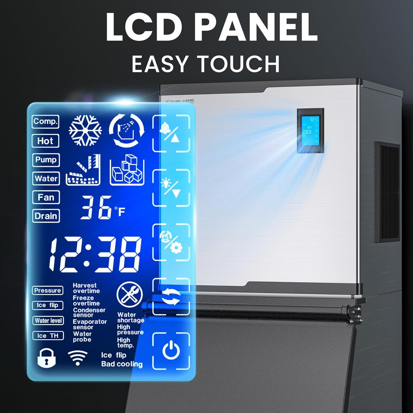 Coolake Commercial Ice Maker Machine 550lbs/24H with 360lbs Storage, 22" Air Cooled Stainless Steel Industrial Ice Machine, Filter Reduce Water Scale up to 99% for Restaurant Hotel, DOE ETL Listed