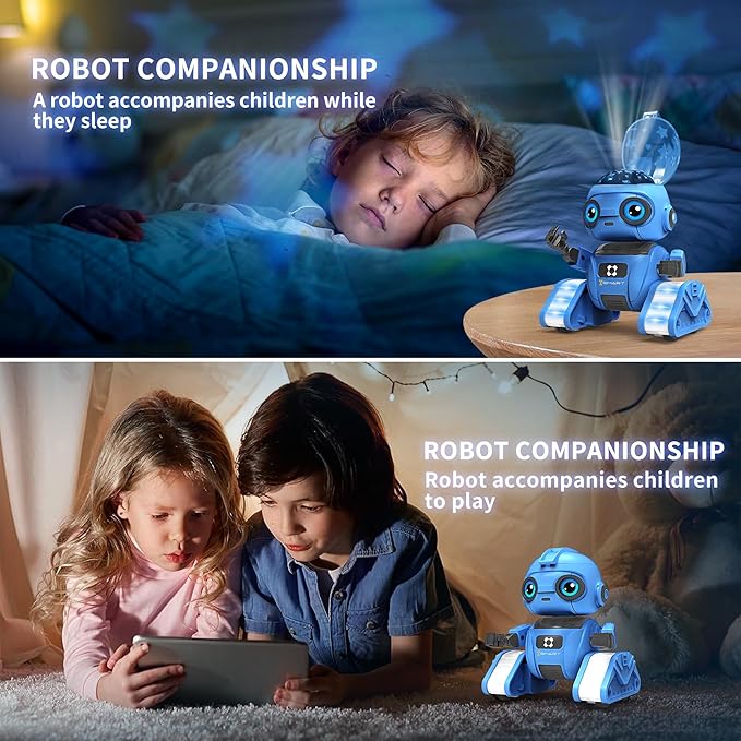 Robot Toys for Boys and Girls, Rechargeable Remote Control Robot with Auto-Demonstration, Light Projection, Dance Moves, Music, and Gesture Sensing –Toy Robot Gifts for 6+ Year Old Boys (Blue)