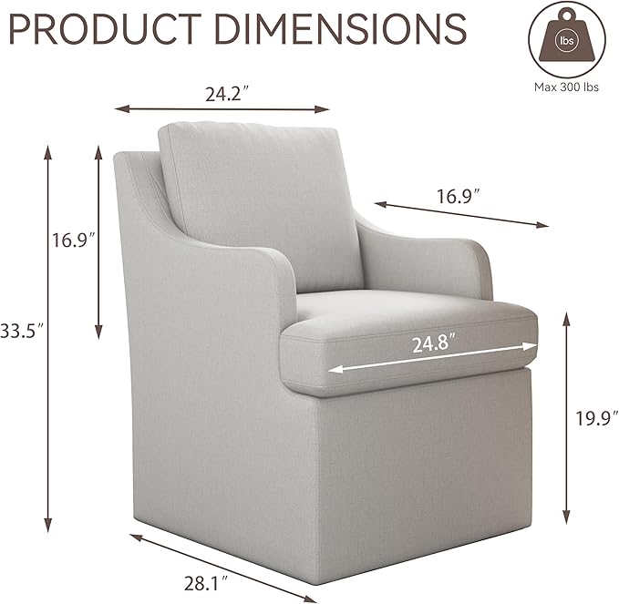 VKNOW Upholstered Dining Chairs Set of 2, Modern Kitchen Chairs Dinner Chairs with 4 Casters, Chenille Armchair for Bedroom Reading Room Living Room, Light Grey